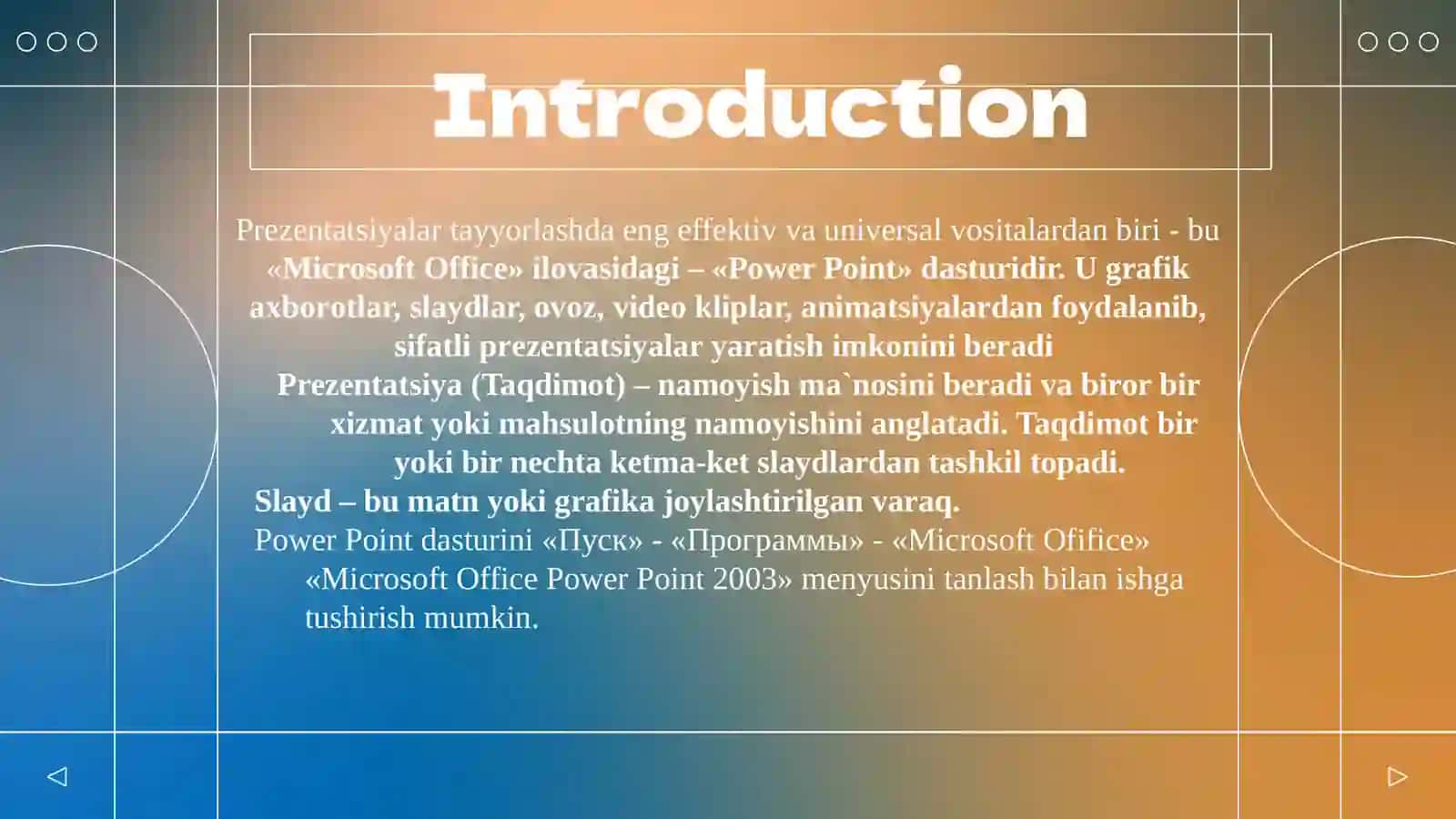 Taqdimot dasturlari(PowePoint,Prezi,Fosusky va boshqa dasturlar)da taqdimot tayyorlash 4