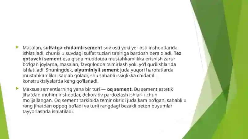 Maxsus sementlar.ohak va ularning turlari 4