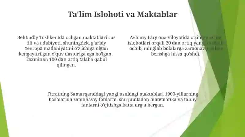 Jadid marifatparvarlarning oʻlka ijtimoi-manaviy hayotida oʻrni (Fitrat,Bexbudiy,Avloniy) 4
