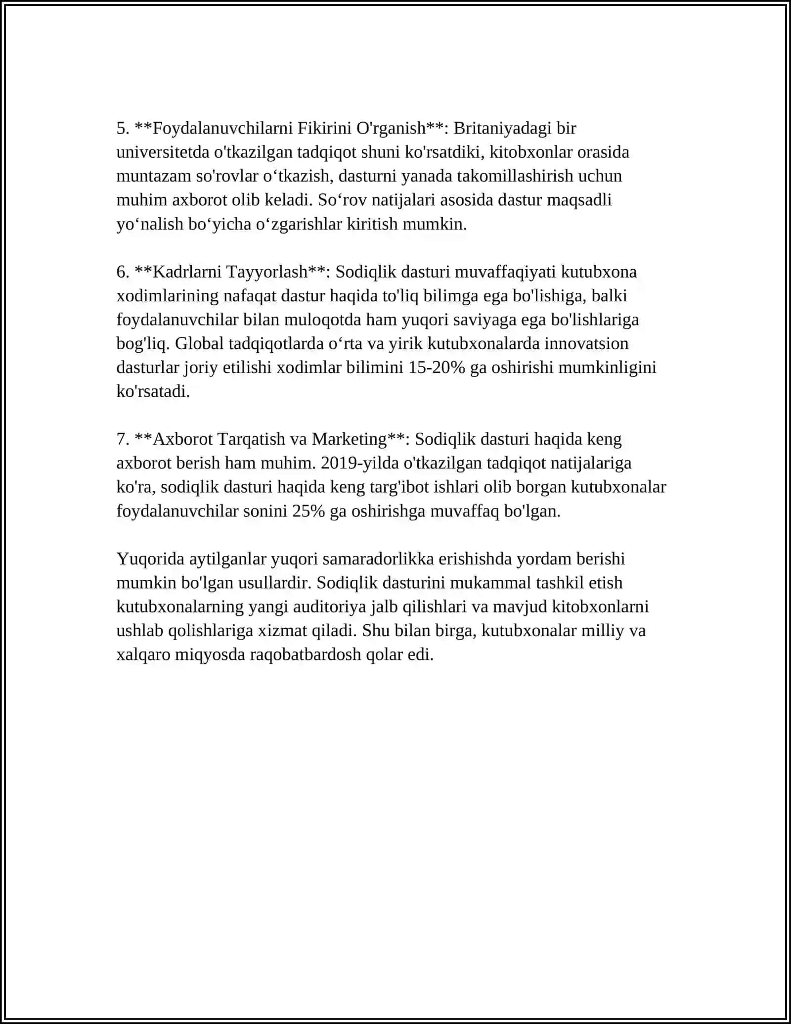 Sodiqlik dasturini kutubxonada joriy etish strategiyasi 4