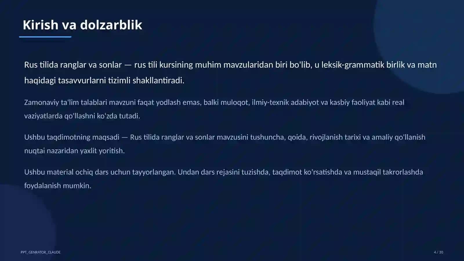 Rus tilida ranglar va sonlar (2-sinf) 4