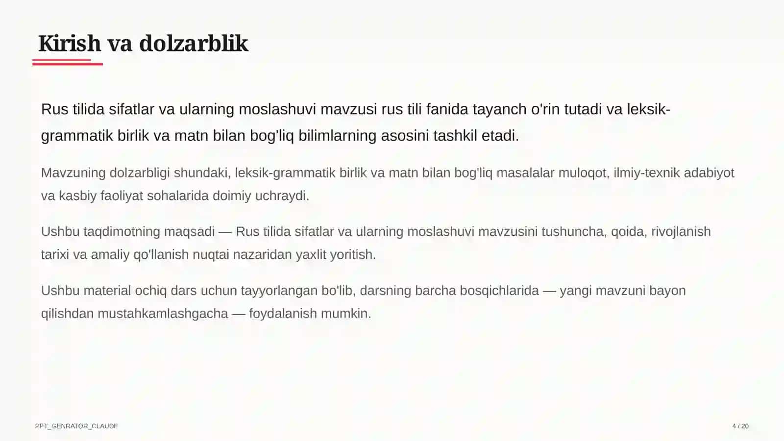 Rus tilida sifatlar va ularning moslashuvi (4-sinf) 4
