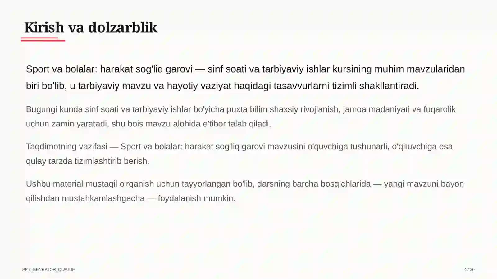 Sinf soati va tarbiyaviy tadbirlar (1–11) 4