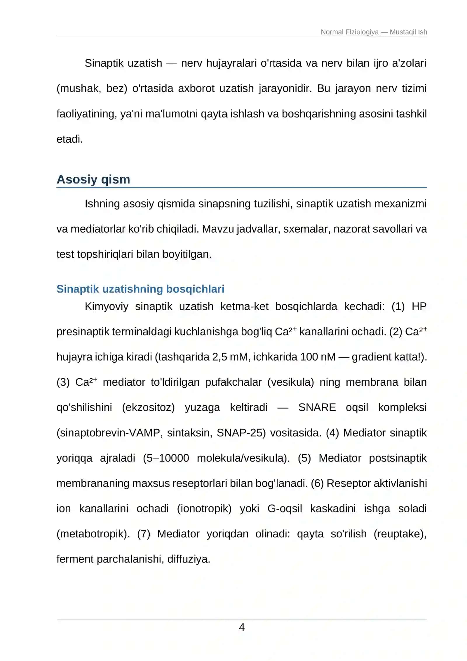 Sinaptik uzatish va mediatorlar 4