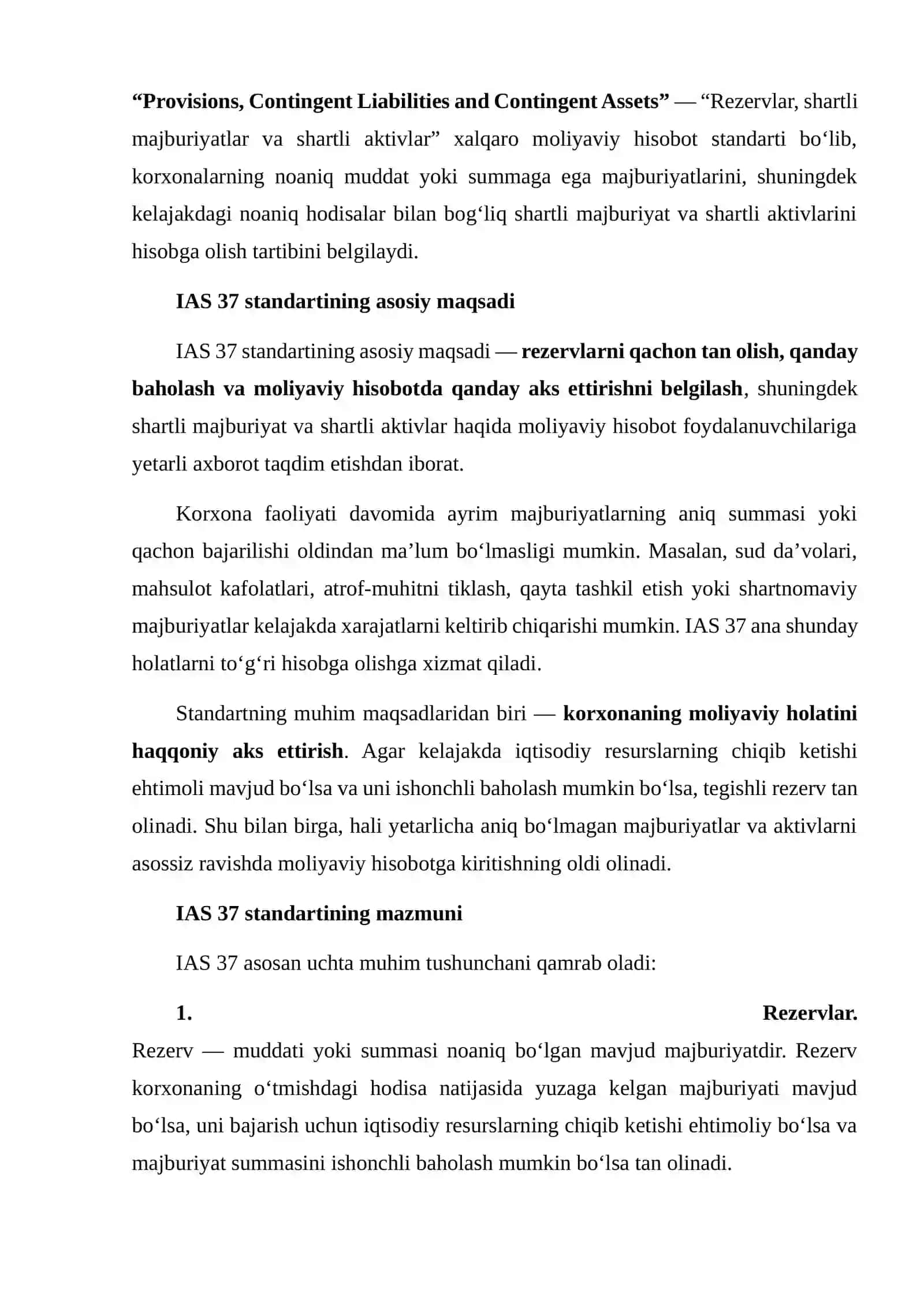 IAS 37 “PROVISIONS, CONTINGENT LIABILITIES AND CONTINGENT ASSETS” STANDARTINING MAZMUNINI O‘RGANISH 4