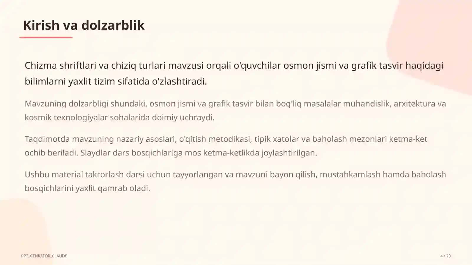 Chizma shriftlari va chiziq turlari (8-sinf) 4