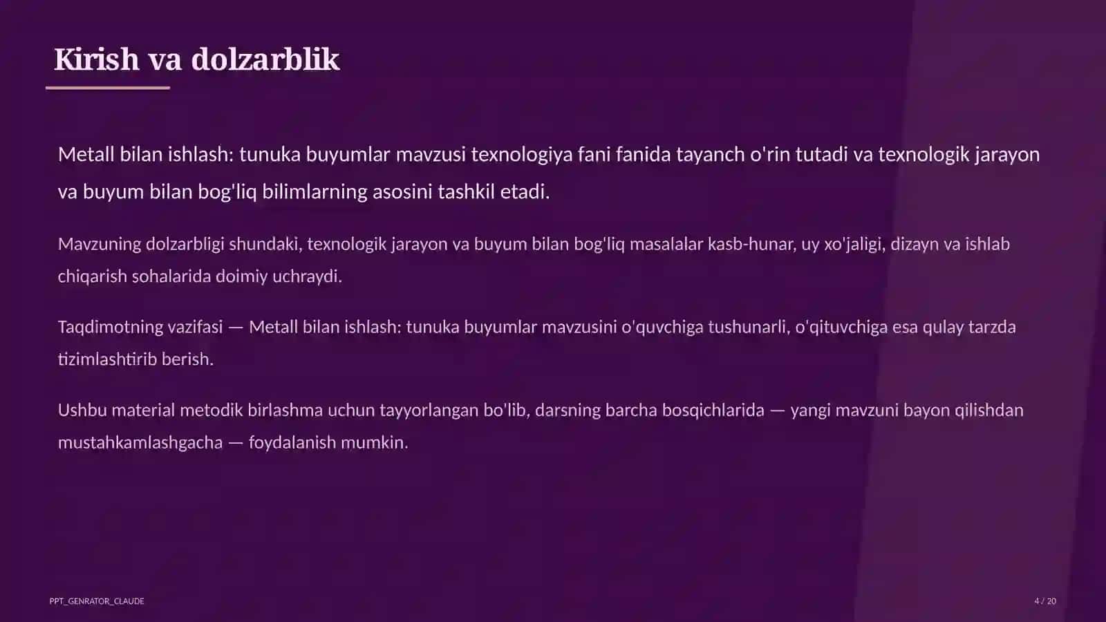 Metall bilan ishlash: tunuka buyumlar (6-sinf) 4