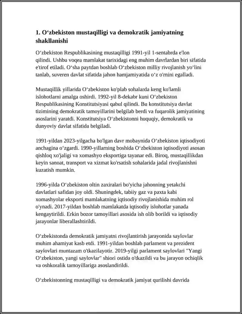 OʻZBEKISTONDA DEMOKRATIK, FUQAROLIK JAMIYAT ASOSLARINING SHAKLLANTIRILISHI, AMALGA OSHIRILGAN SIYOSIY ISLOHATLAR 4