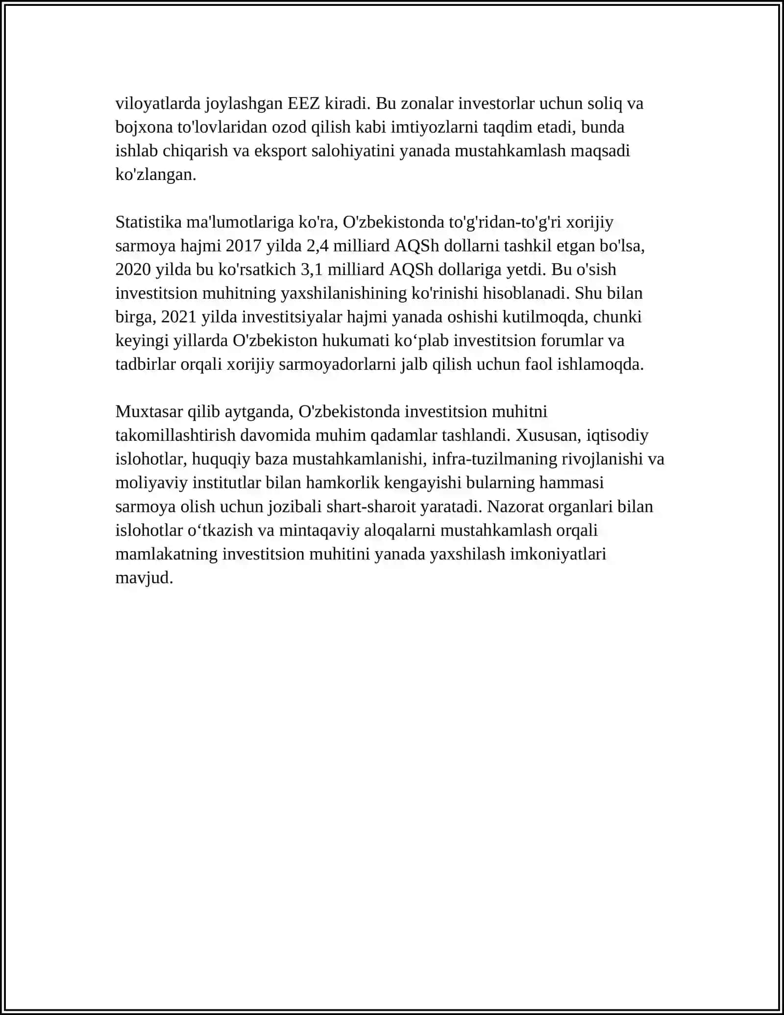 O‘ZBEKISTON RESPUBLIKASIDA INVESTITSION SIYOSAT 4