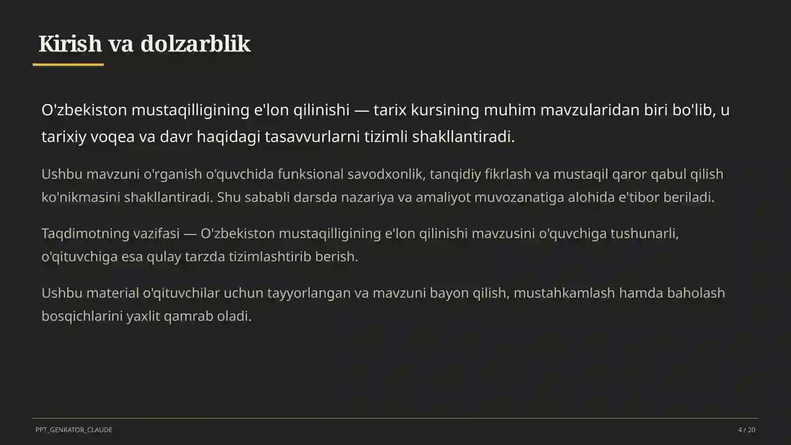O'zbekiston mustaqilligining e'lon qilinishi (11-sinf) 4