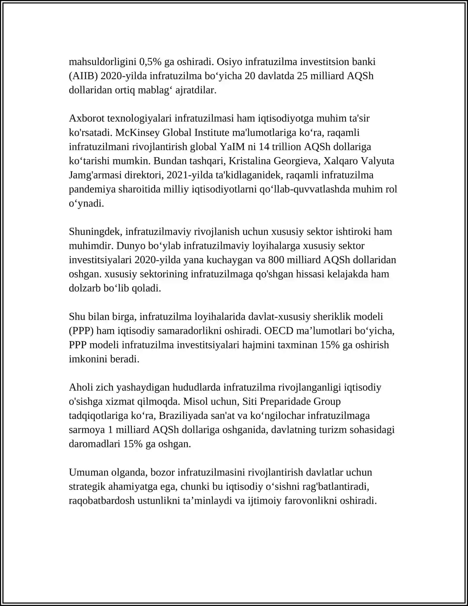 TADBIRKORLIK FAOLIYATINI RIVOJLANTIRISHDA BOZOR INFRATUZILMASINING OʻRNI 4