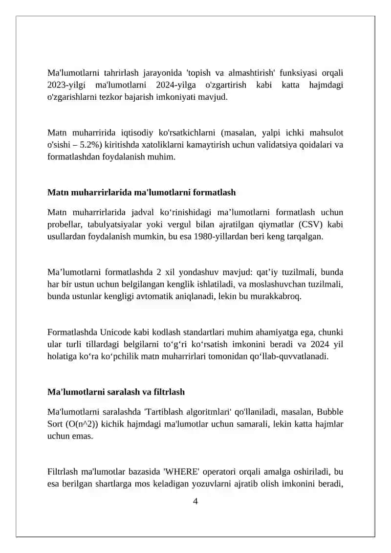 Iqtisodiy axborotlarni matn redaktorlari vositalaridan foydalangan holda qayta ishlash dasturlari 4