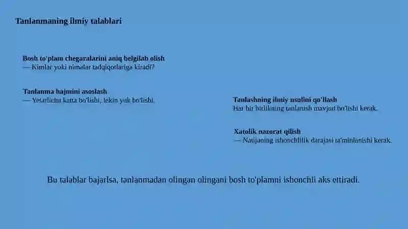 Tanlanma kuzatish o'tkazish uslubiy asoslari 4