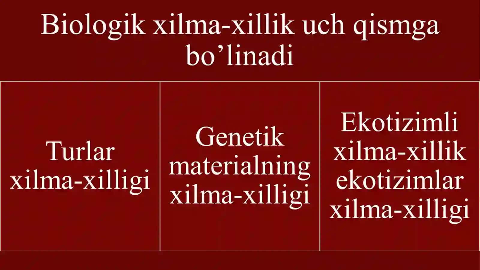 Bioxilma-xilligi va ekologik axamiyati. Biologik xilma-xillikni asrashda qizil kitobning o’rni va ahamyati 4