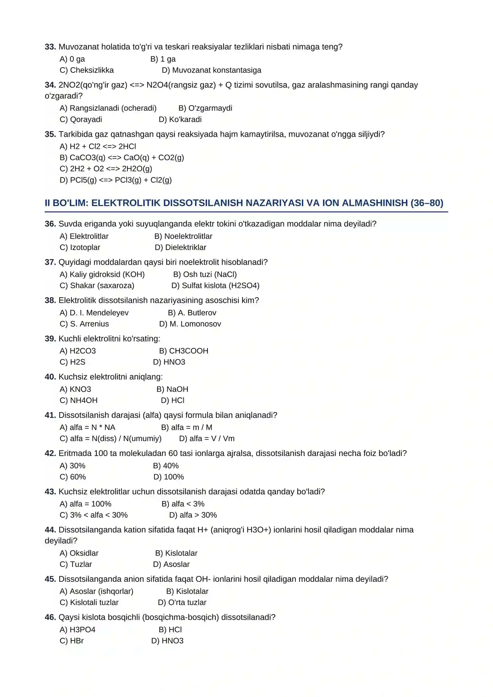 9-SINF KIMYO FANIDAN TESTLAR TO'PLAMI 4
