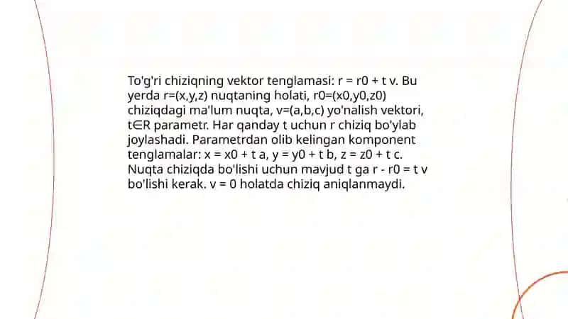 Fazoda to'g'ri chiziqning vektori, kanonik parametrik va umumiy tenglamalari 4