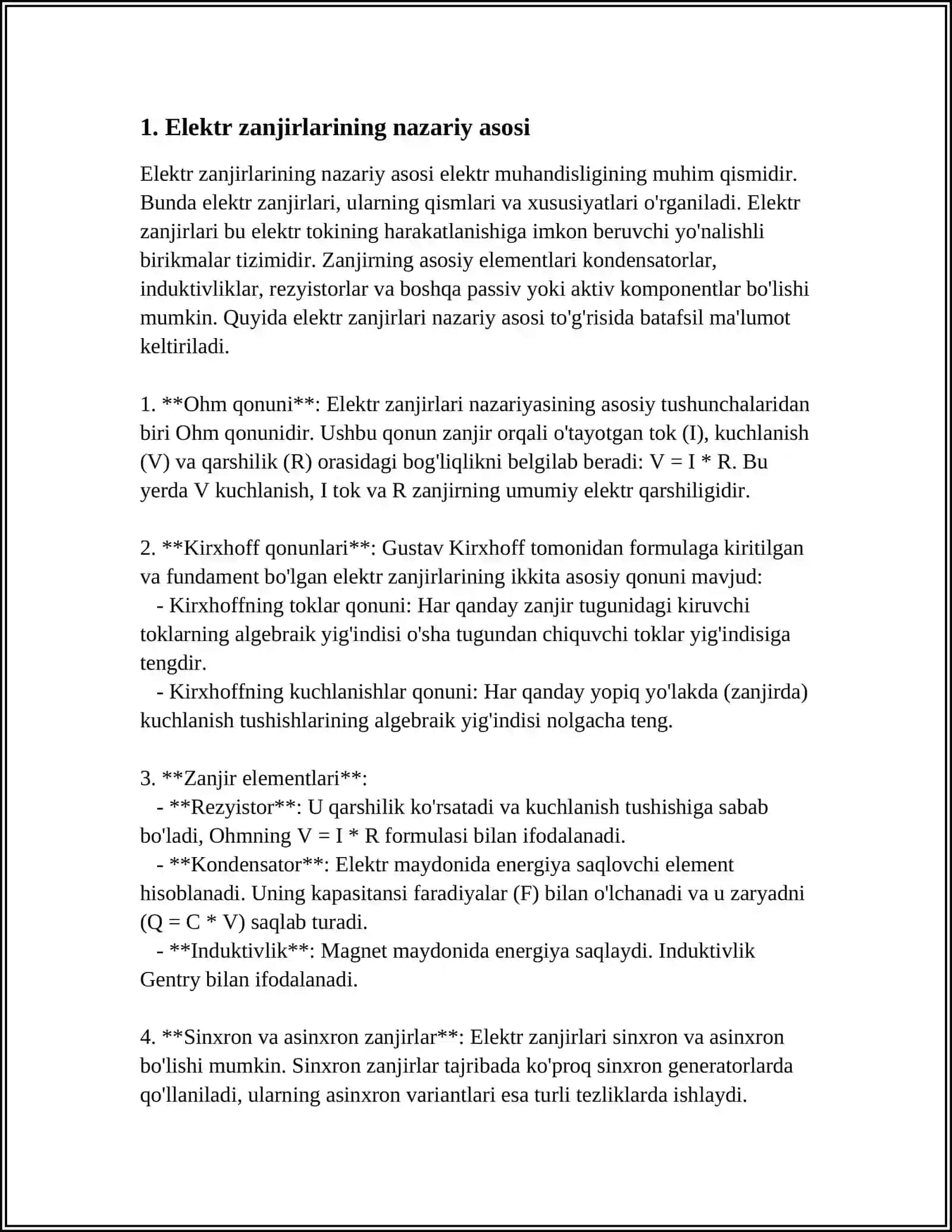ELEKTR ZANJIRLARI TAXLILIDA QATORLARNING TADBIQLARI 4