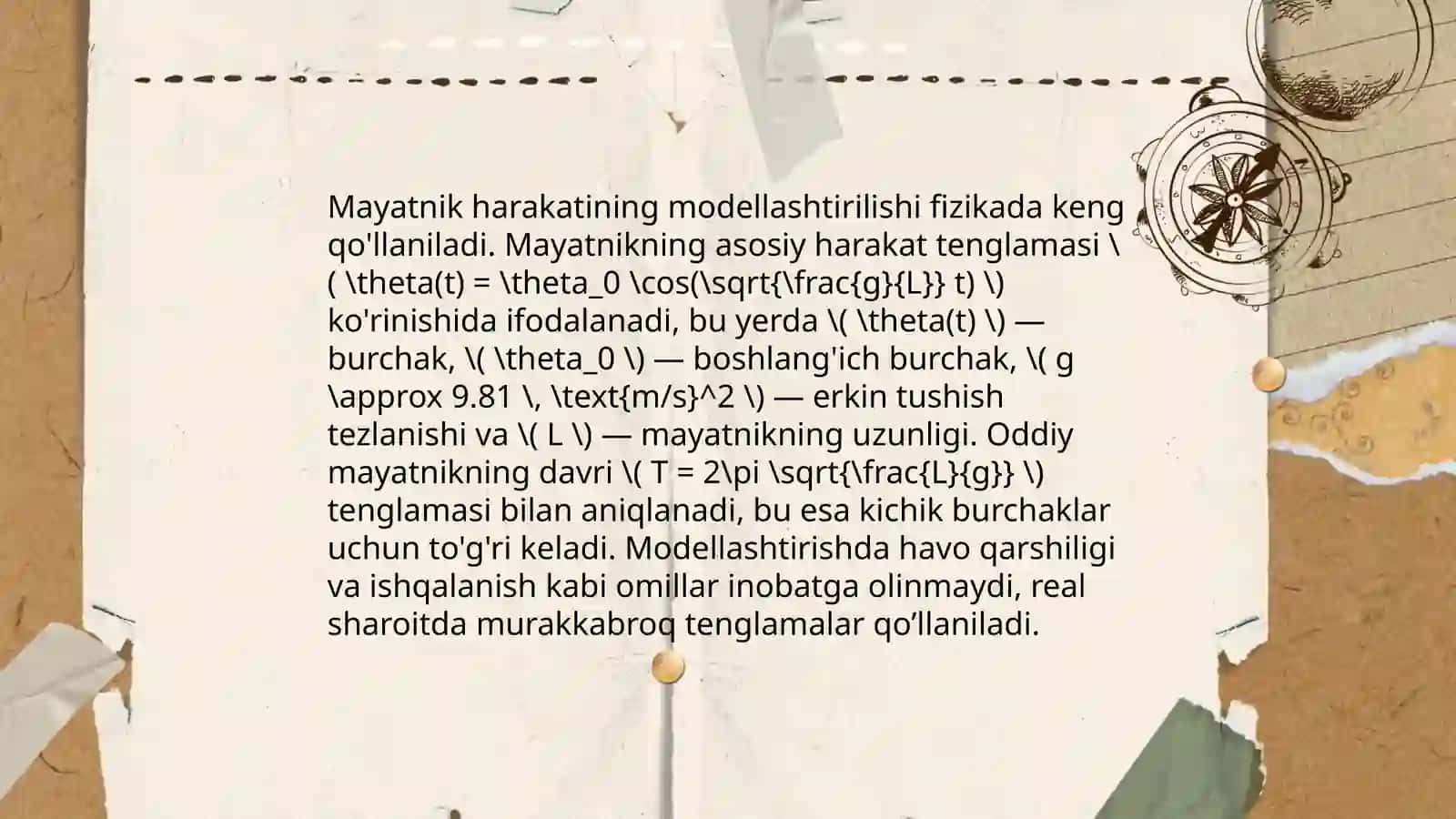 Matematik mayatnik nisbiy harakatining differensial tenglamalari 4