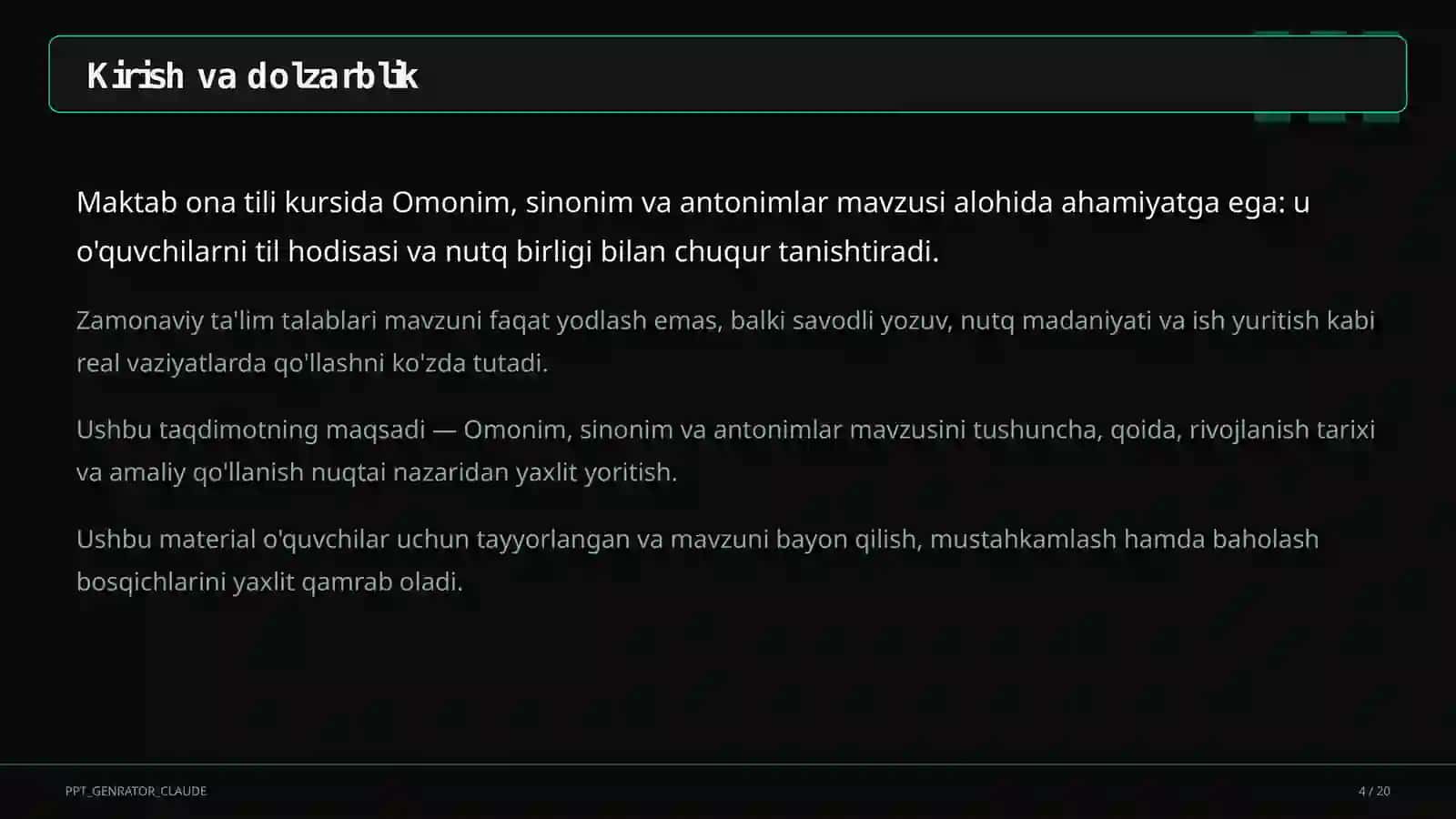 Omonim, sinonim va antonimlar (5-sinf) 4