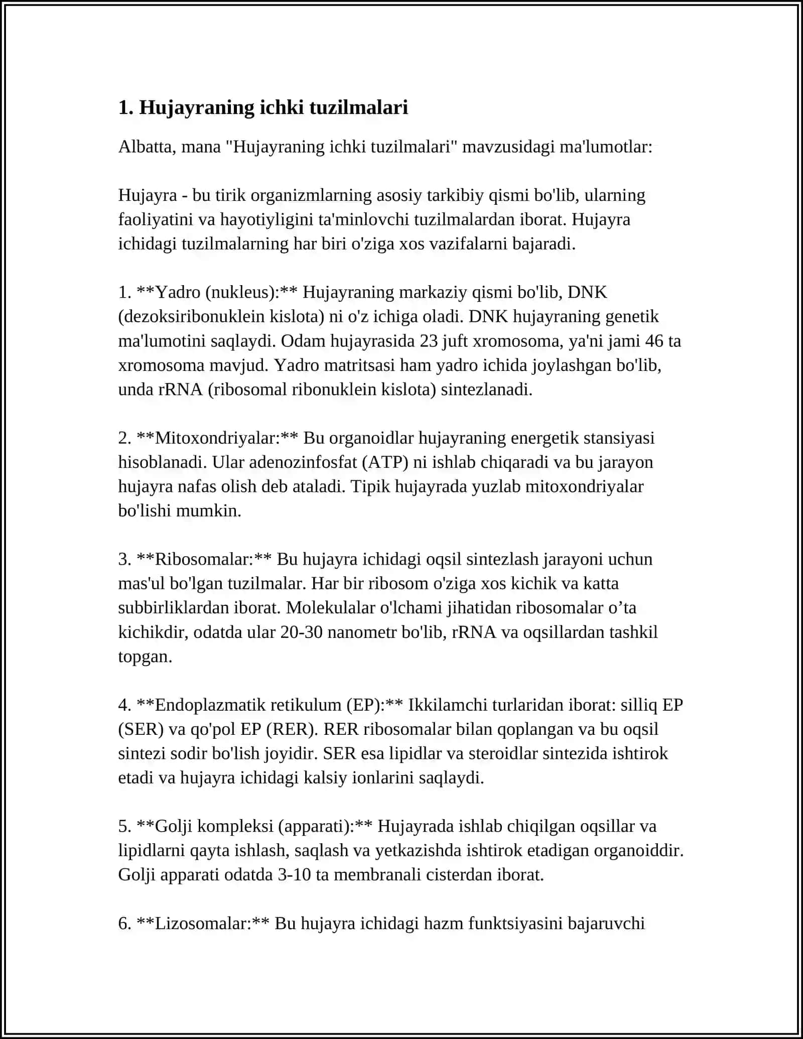 Hujayraning ichki tuzilmalari 4