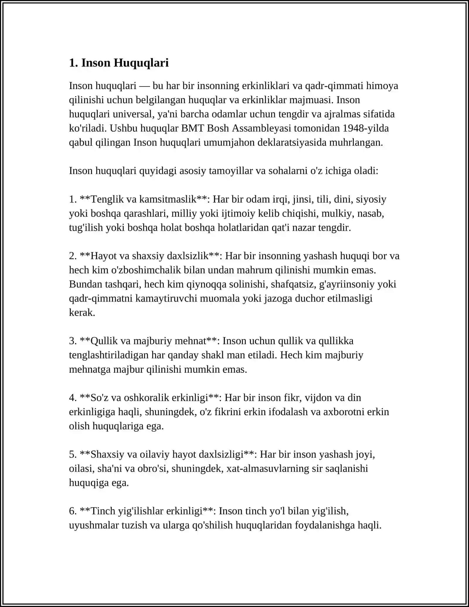 ISLOMDA INSON HUQUQLARI HIMOYASI, IJTIMOIY TENGLIK, ADOLAT VA TOLERANTLIK MAVZUSIDA KROSSVORD TAYYORLASH 4