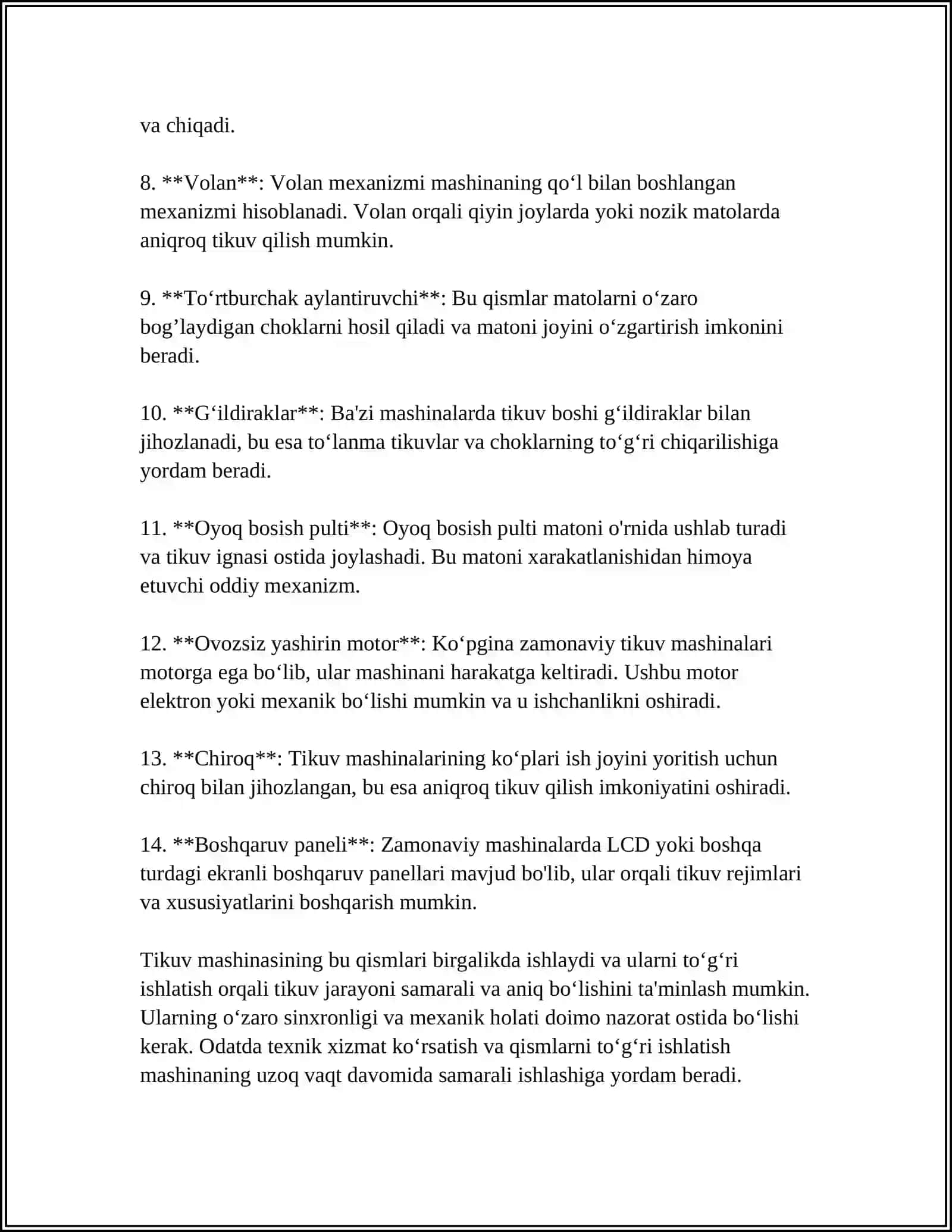 TEXNOLOGIYA FANIDA TIKUV MASHINALARINING TUZILISHI VA VAZIFALARI HAQIDA UMUMIY MA'LUMOT BERISH 4