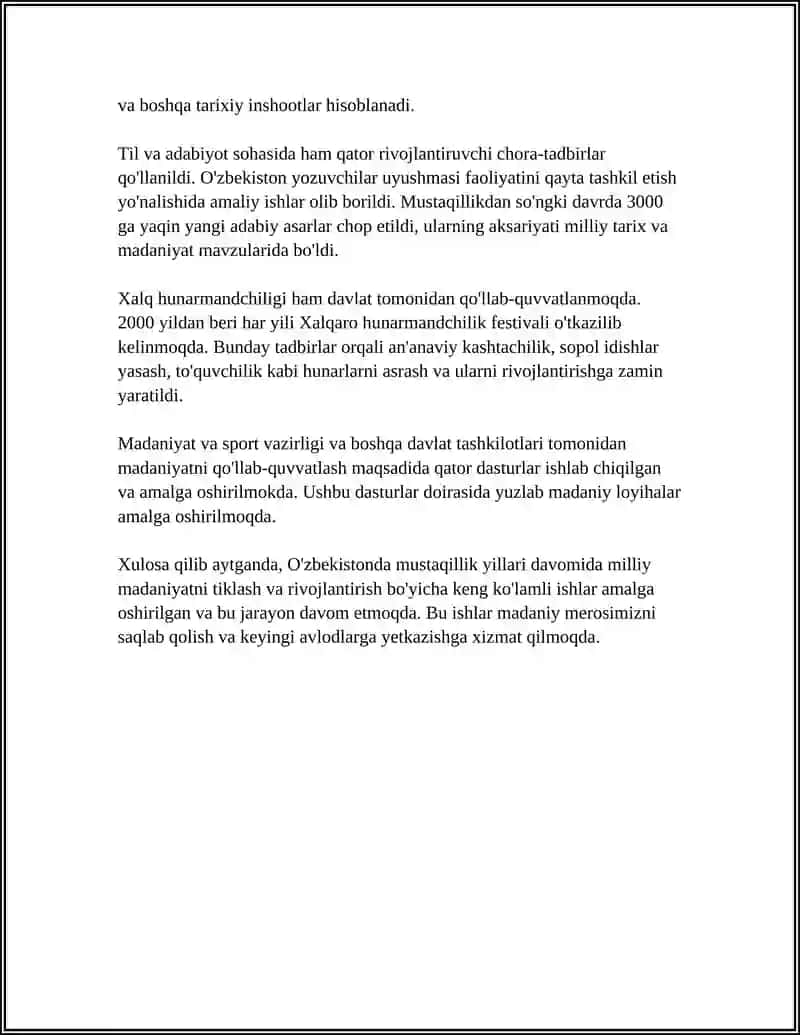 MUSTAQILLIK YILLARIDA OʻZBEKISTONDA MADANIY VA MAʼNAVIY TARAQQIYOT 4