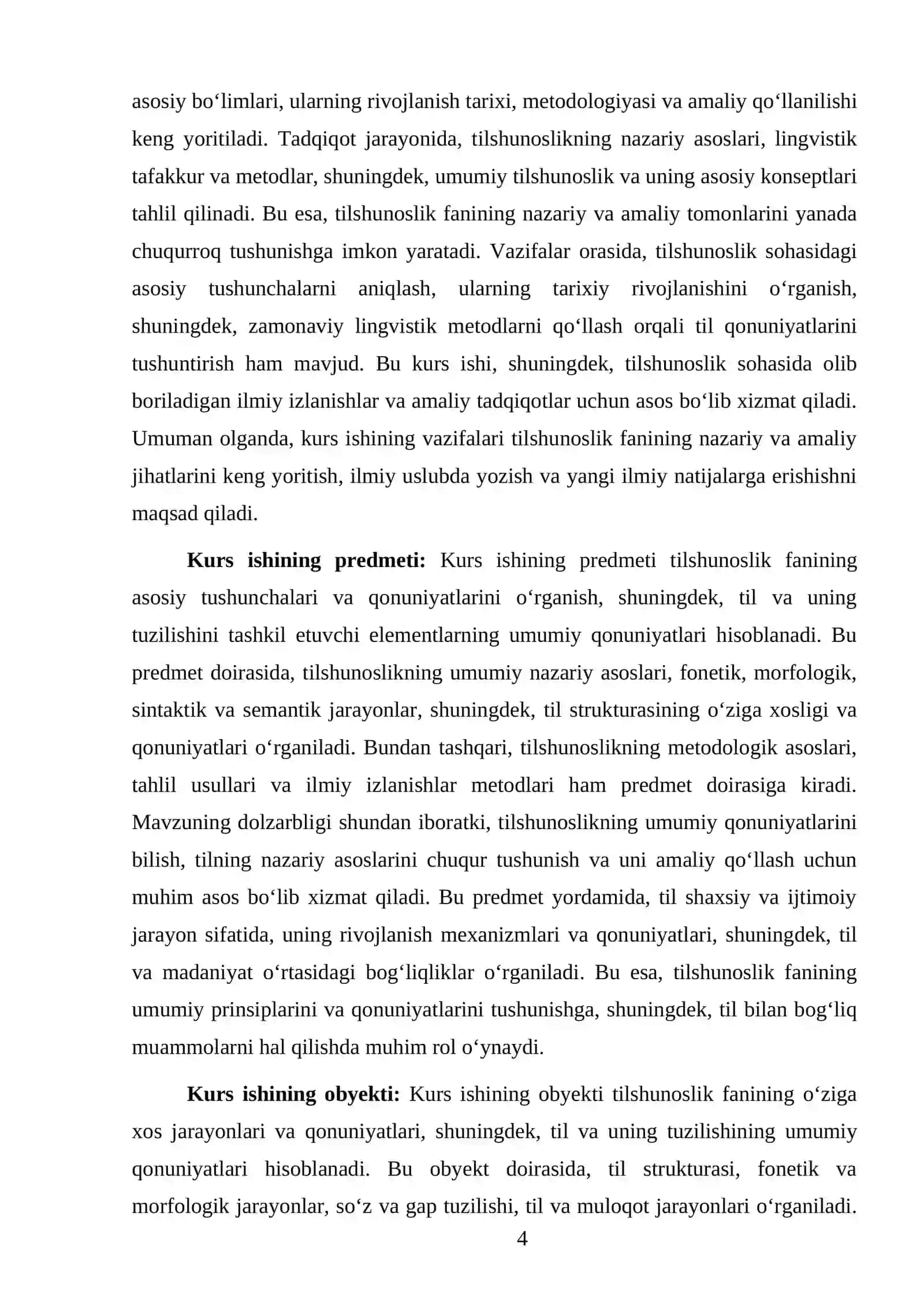 Tilshunoslikka kirish va umumiy tilshunoslik kurs ishi 4