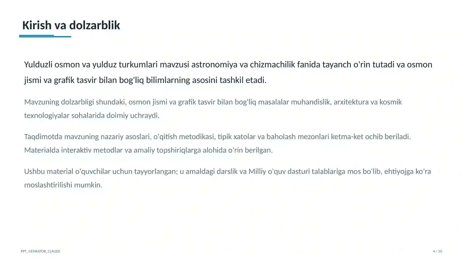 Astronomiya va chizmachilik (8–11) — o'quvchilar uchun 4