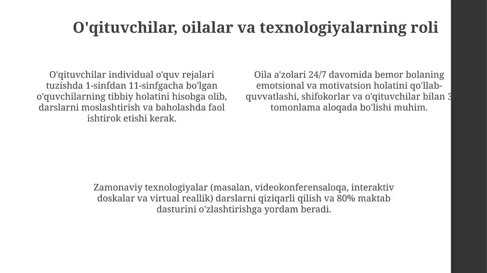 Shifoxonalarda uzoq davolanuvchi maktab oʻquvchilarini samarali taʼlim olishining asosiy shartlari 4
