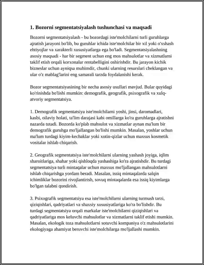 Bozorni segmentatsiyalash va kichik biznesda maqsadli audtoriyani aniqlosh 4