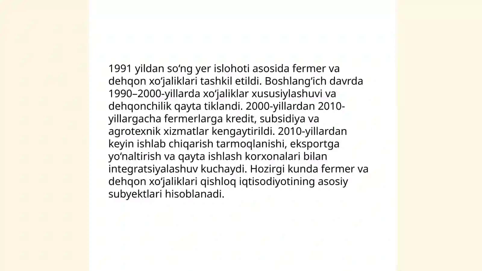 Mustaqillik yillarida qishloq xo'jaligi va sanoat sohasidagi o'zgarishlar 4