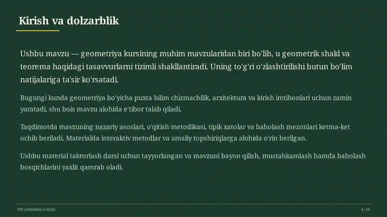 Geometriyaning boshlang'ich tushunchalari: nuqta, to'g'ri chiziq, kesma (7-sinf) 4