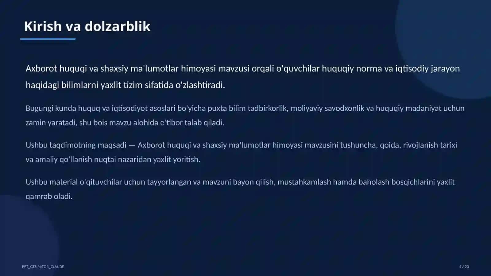 Huquq va iqtisodiyot asoslari (9–11) — o'qituvchilar uchun 4