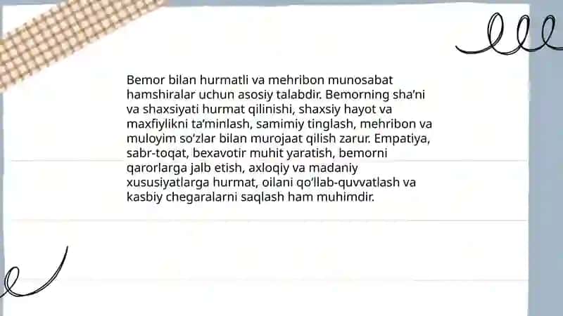 Hamshiralarning odob-axloq qoidalari Munavvarova Muhtasar 4