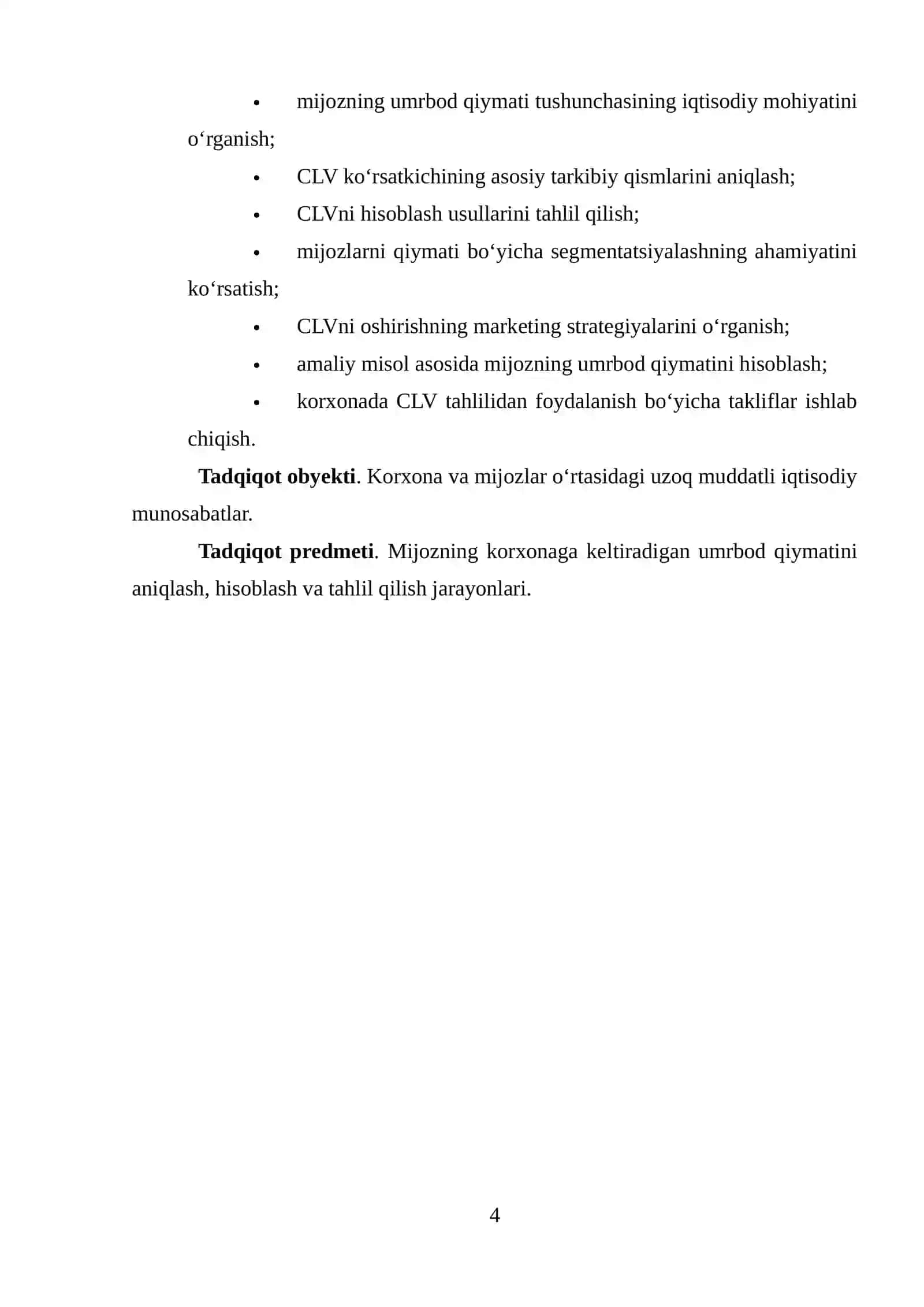 MIJOZNING UMRBOD QIYMATI (CUSTOMER LIFETIME VALUE — CLV) TAHLILI 4