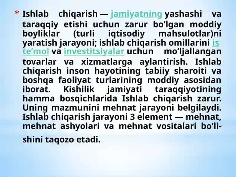 ISHLAB CHIQARISH JARAYONINI TASHKIL ETISH:TAMOYILLARI,TURLARI VA USULLARI 4
