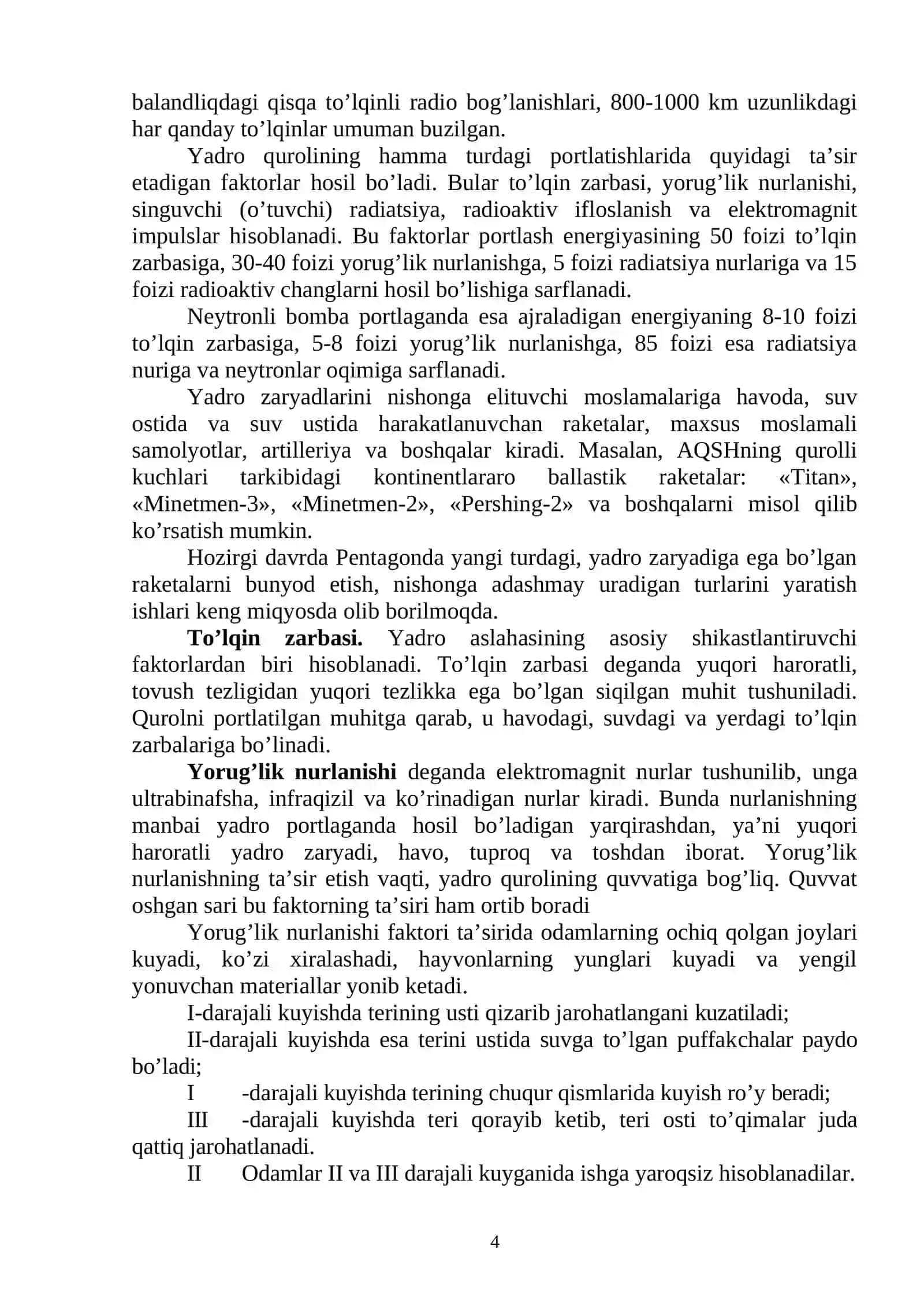 Mavzu № 26/2 Zamonaviy ommaviy qirg’in qurollari va ulardan aholini himoya qilish 4