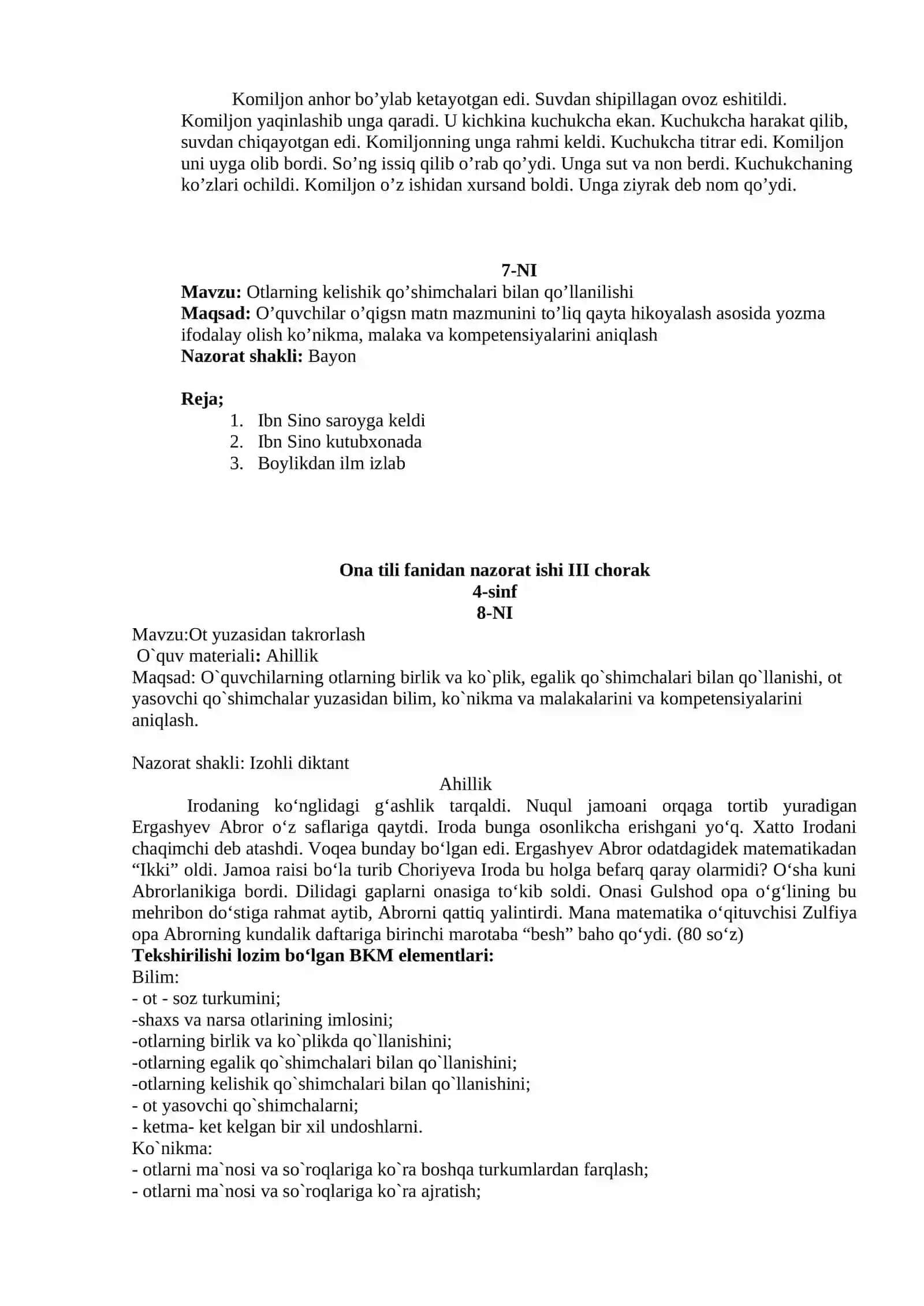 4-sinf Ona tili nazorat ishlari 4