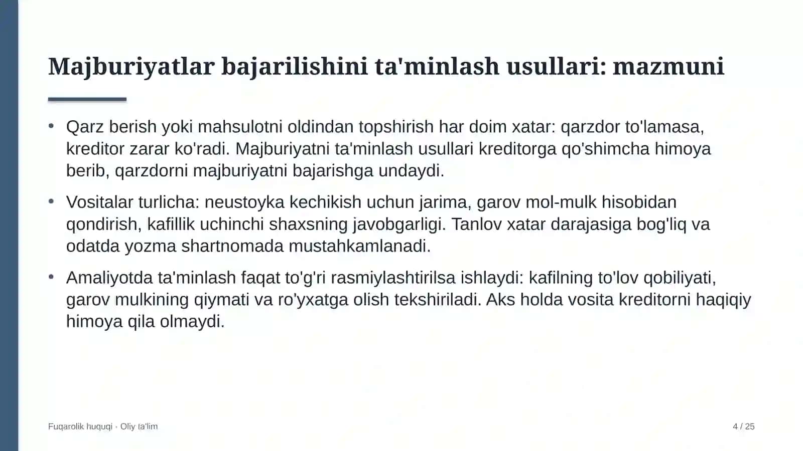 Majburiyatlar bajarilishini ta'minlash usullari: mohiyati 4