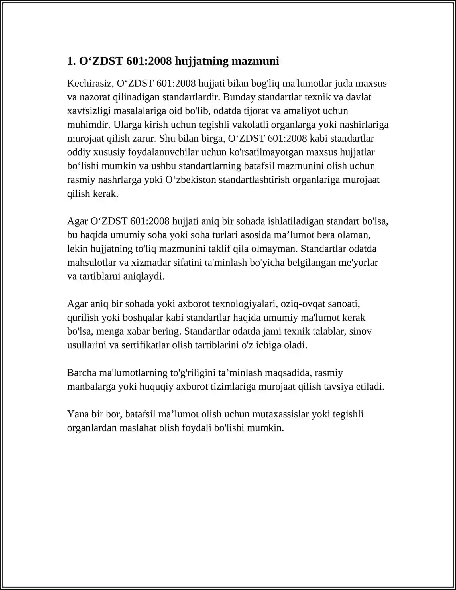 OʻZDST 601:2008, OʻZDST 597:20 OʻZDST 599:2008 DAVLAT STANDARTLARINI OʻRGANISH 4