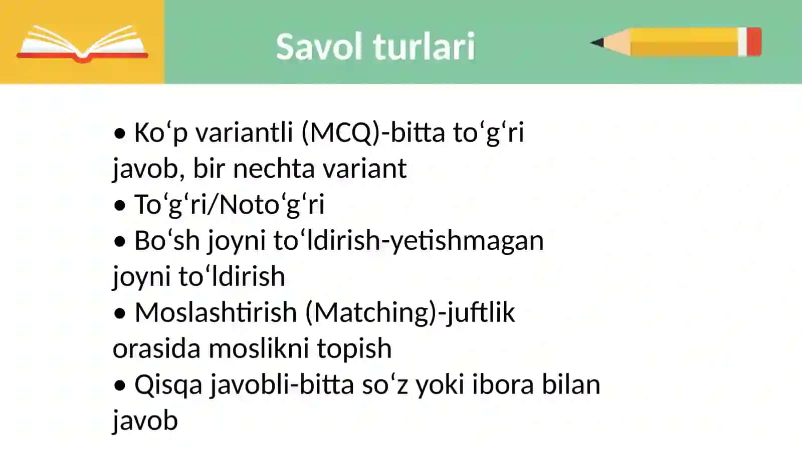 Quiz test tayyorlash 4