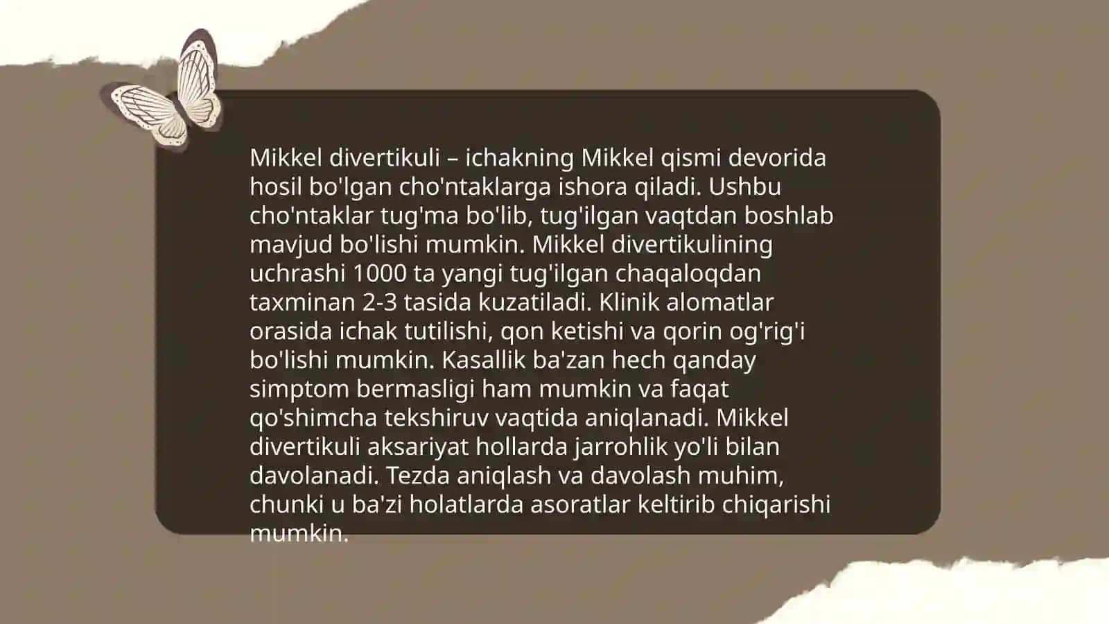 Bolalarda uchraydigan kindik oqmalari. Divertikul Mikkel 4
