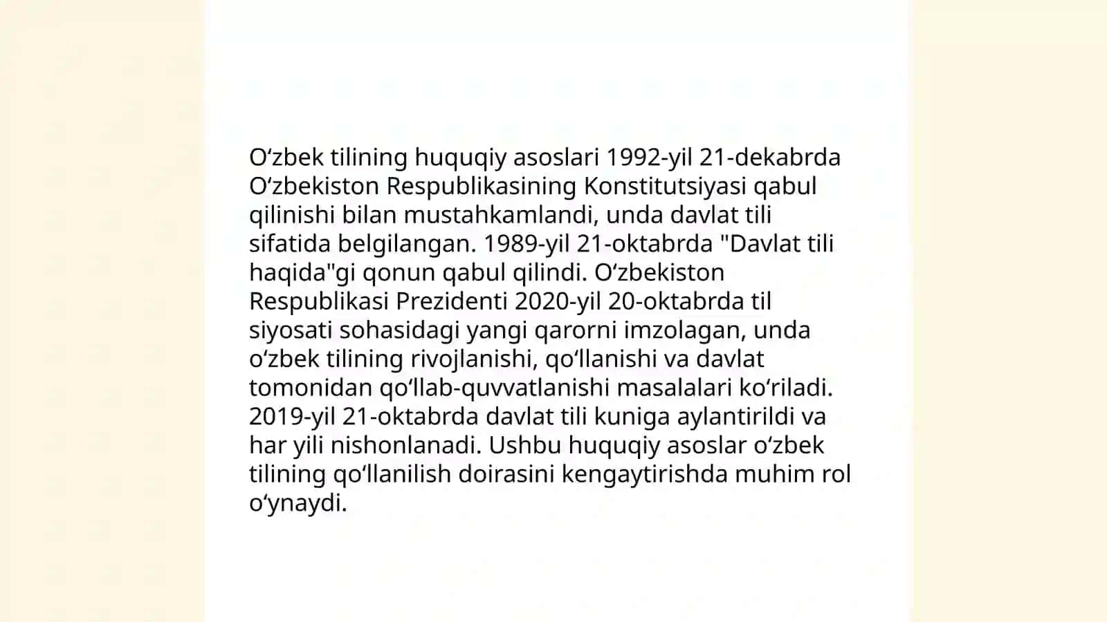 Oʻzbek tili toʻgʻrisidagi huquqiy meyoriy hujjatlarning mohiyati 4