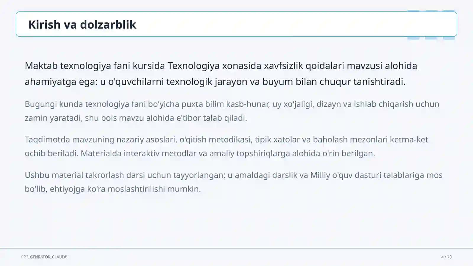 Texnologiya xonasida xavfsizlik qoidalari (5-sinf) 4
