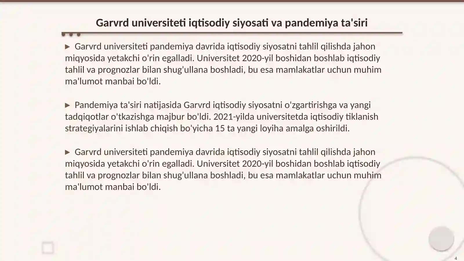 Pandemiya davrida iqtisodiy siyosat Garvrd unversiteti asosida andoza olish 4