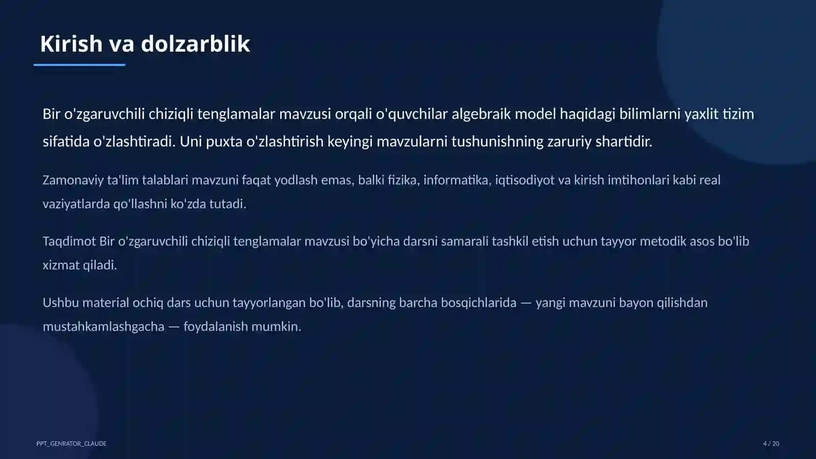 Bir o'zgaruvchili chiziqli tenglamalar (7-sinf) 4