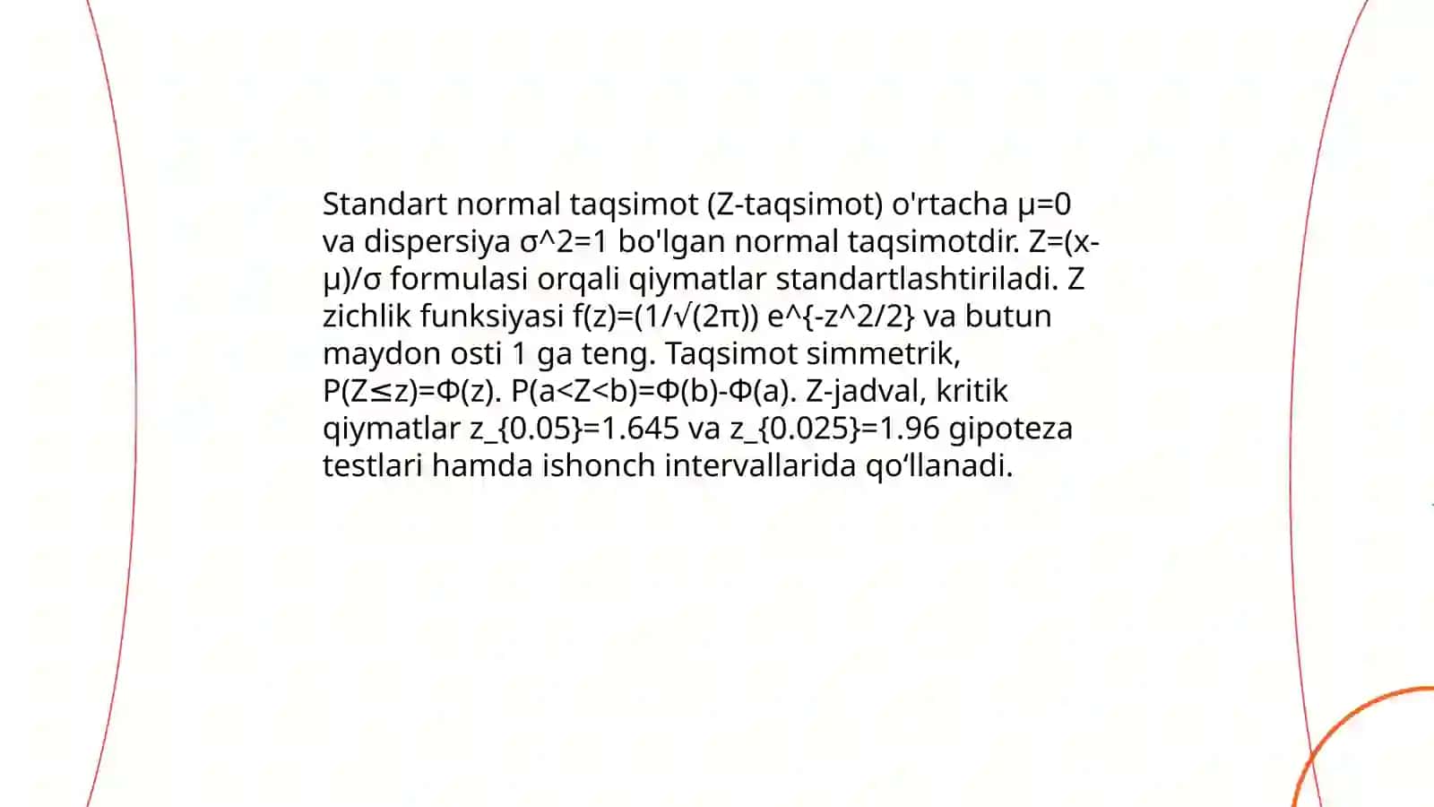 Statistikada normal taqsimot va z-ko’rsatkich 4