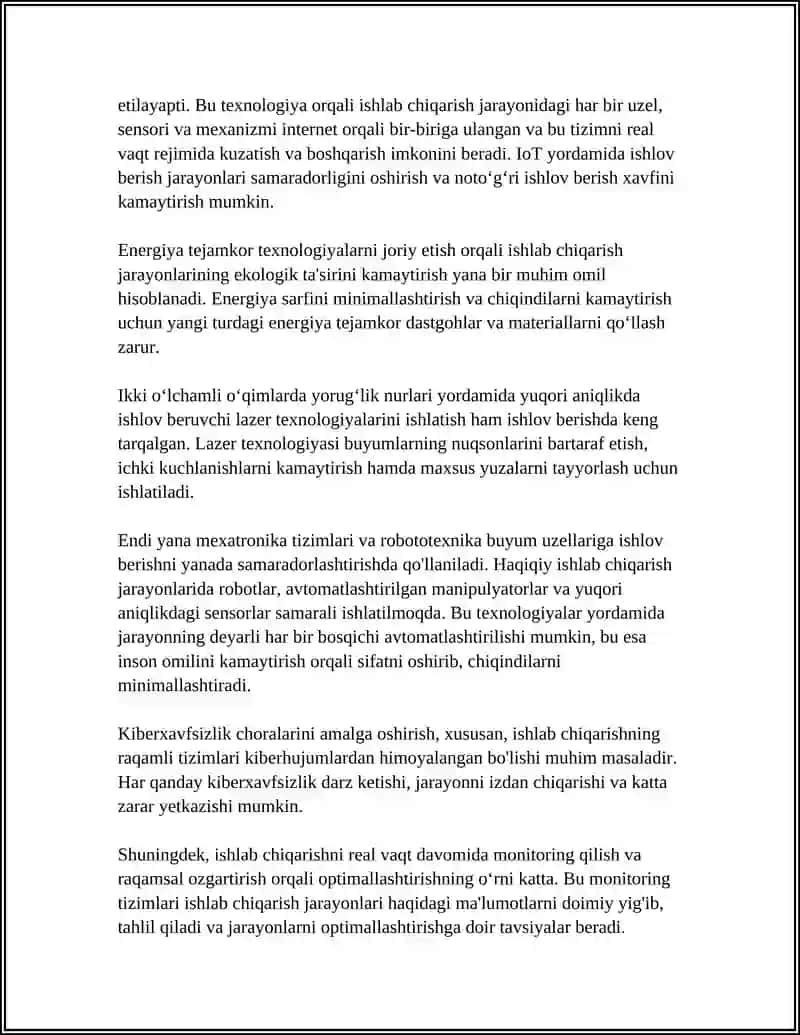 BUYUM UZELLARIGA ISHLOV BERSHNI TAKOMILASHTIRISH 4