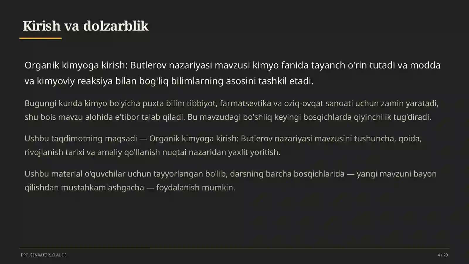 Organik kimyoga kirish: Butlerov nazariyasi (10-sinf) 4